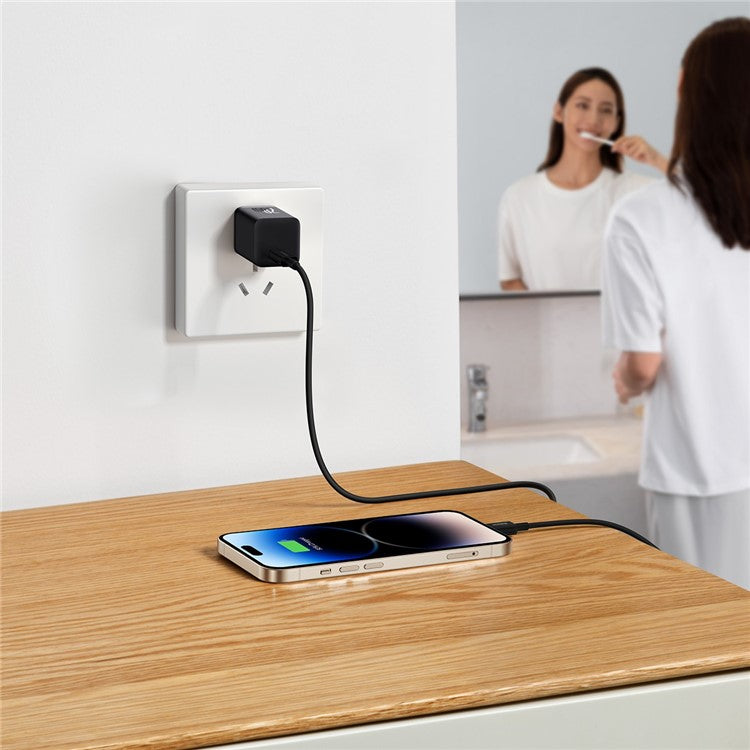 BASEUS GaN5 Fast Charger Adapter 1C 20W CN Plug Set Wall Charger (Mini) with Superior Series Fast Charging Data Cable Type-C to iP PD 20W 1m - Black