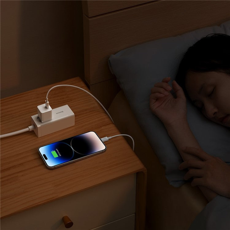 BASEUS GaN5 Fast Charger Adapter 1C 20W CN Plug Set Wall Charger (Mini) with Superior Series Fast Charging Data Cable Type-C to iP PD 20W 1m - White