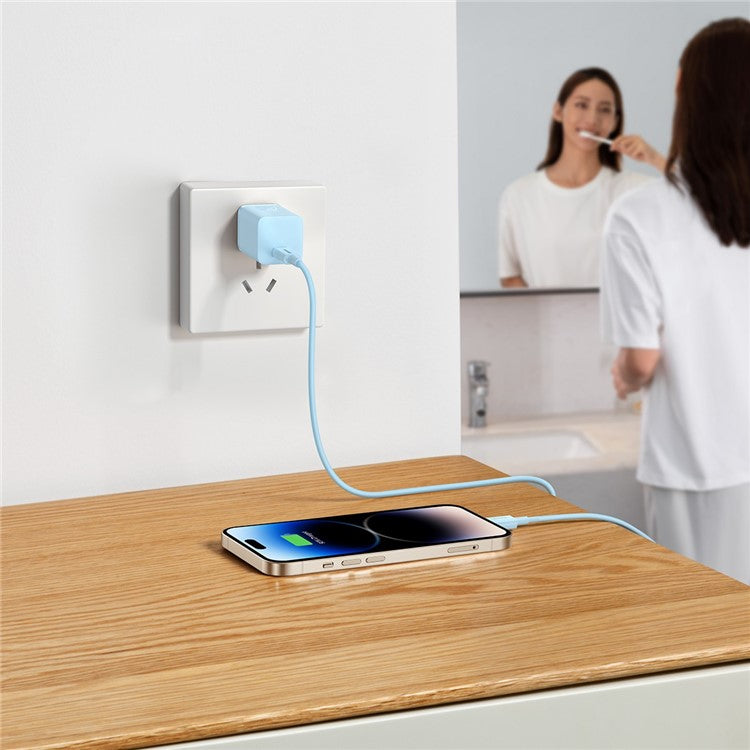 BASEUS GaN5 Fast Charger Adapter 1C 20W CN Plug Set Wall Charger (Mini) with Superior Series Fast Charging Data Cable Type-C to iP PD 20W 1m - Blue