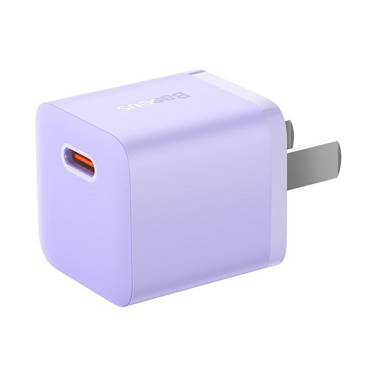 BASEUS GaN5 Fast Charger Adapter 1C 20W CN Plug Set Wall Charger (Mini) with Superior Series Fast Charging Data Cable Type-C to iP PD 20W 1m - Purple