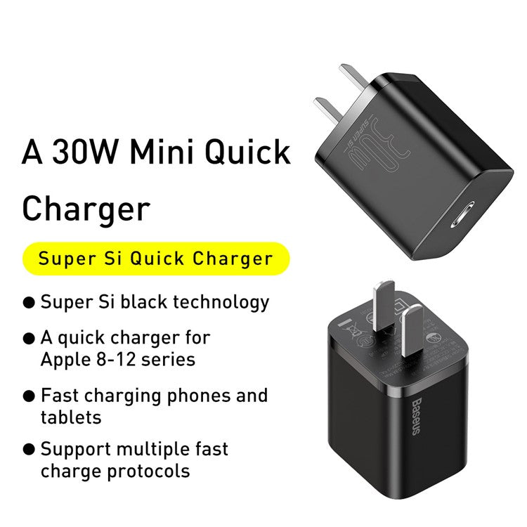 BASEUS Super Si Series Quick Charger Type-C 30W CN Plug Wall Charger - Black