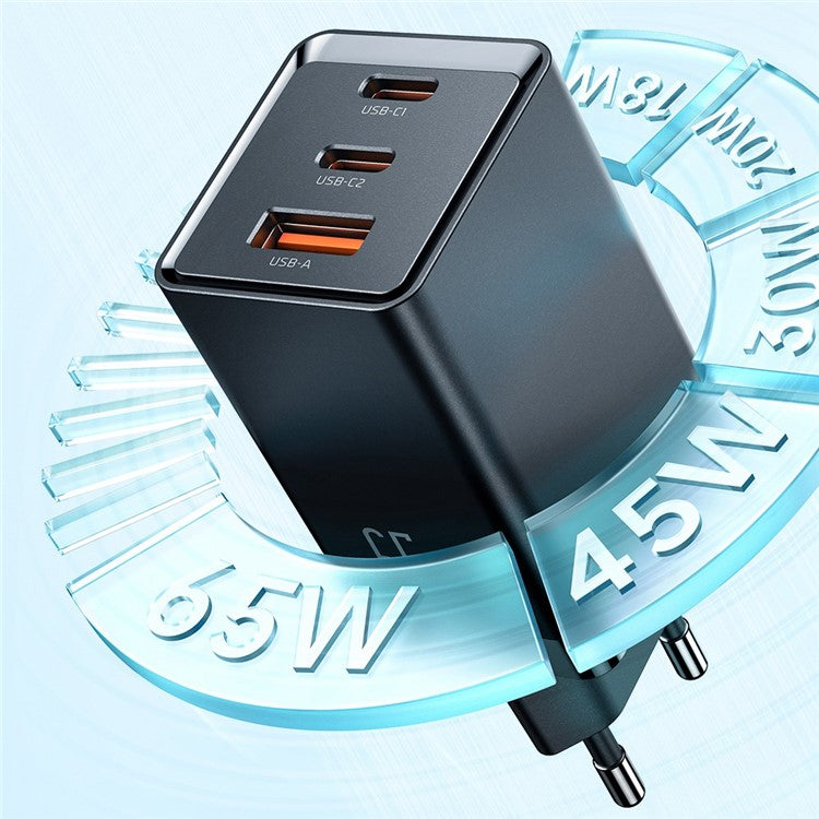 MCDODO CH-15 MDD 65W GaN 5 Mini Fast Charger Wall Charger Adapter Portable 3-Ports Quick Charger Set with Type-C Charging Cable - EU Plug