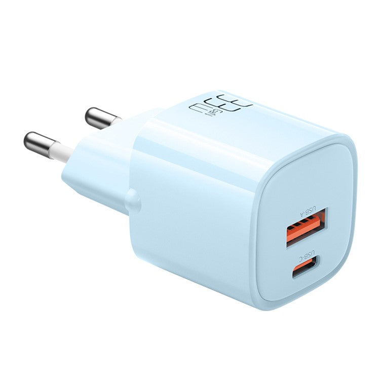 MCDODO MDD Nano Series PD 33W USB-A + Type-C Fast Charging Adapter Dual Port Wall Charger - EU Plug / Blue