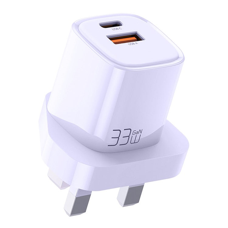 MCDODO MDD Nano Series PD 33W USB-A + Type-C Fast Charging Adapter Dual Port Wall Charger - UK Plug / Purple