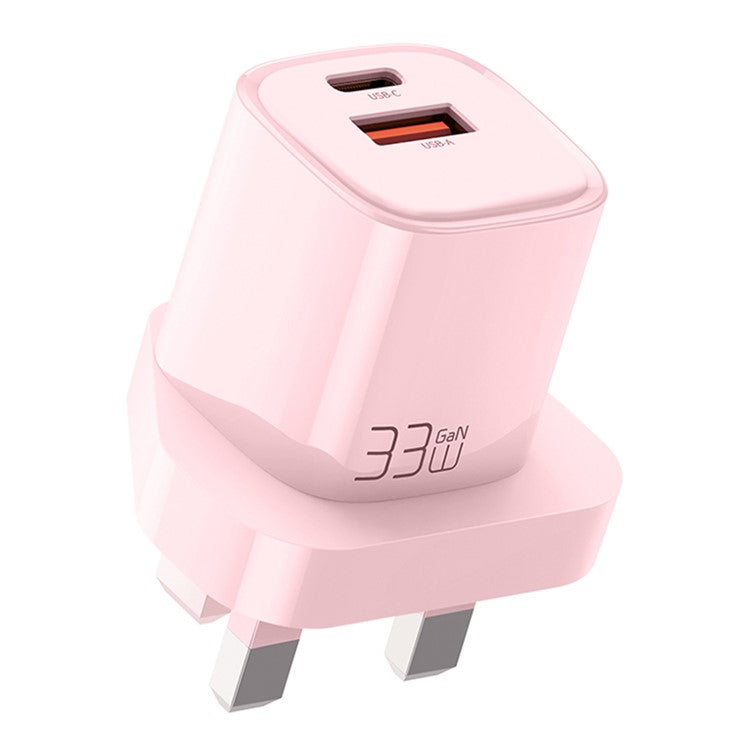 MCDODO MDD Nano Series PD 33W USB-A + Type-C Fast Charging Adapter Dual Port Wall Charger - UK Plug / Pink