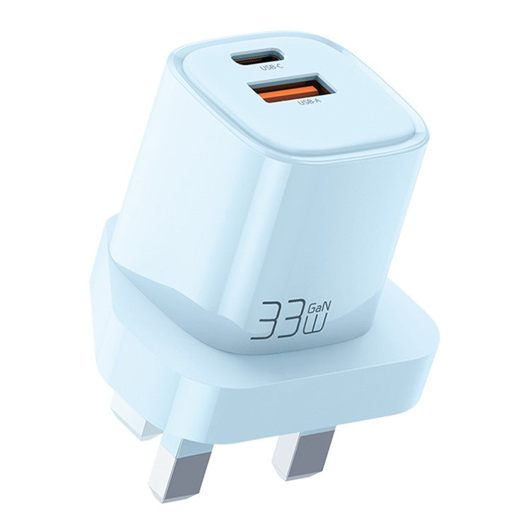 MCDODO MDD Nano Series PD 33W USB-A + Type-C Fast Charging Adapter Dual Port Wall Charger - UK Plug / Blue