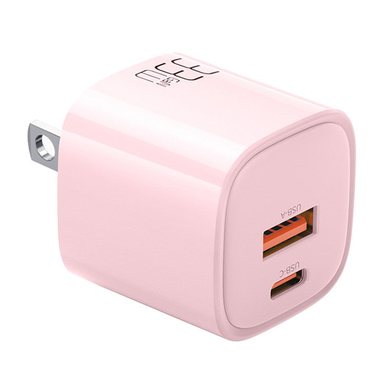 MCDODO MDD Nano Series PD 33W USB-A + Type-C Fast Charging Adapter Dual Port Wall Charger - US Plug / Pink