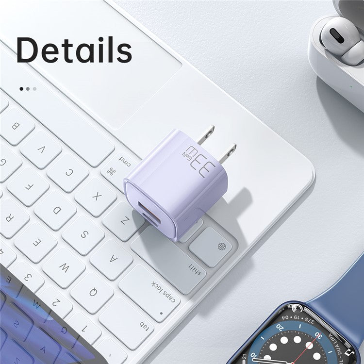 MCDODO MDD Nano Series PD 33W USB-A + Type-C Fast Charging Adapter Dual Port Wall Charger - US Plug / Pink