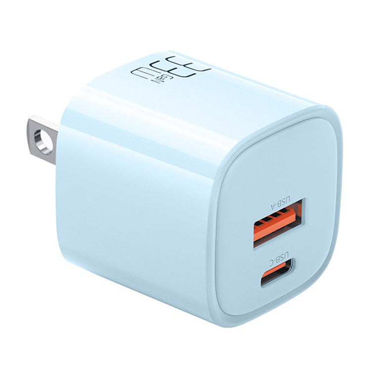 MCDODO MDD Nano Series PD 33W USB-A + Type-C Fast Charging Adapter Dual Port Wall Charger - US Plug / Blue