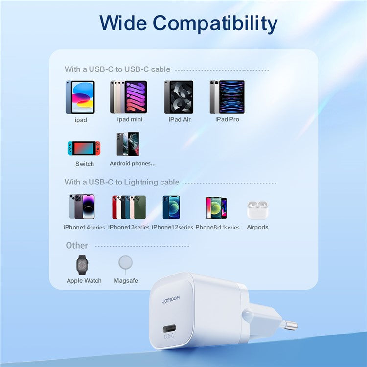 JOYROOM TCF02 PD 20W Fast Charger Type-C Single Port Mini Power Adapter for iPhone 16-15 Series - Black