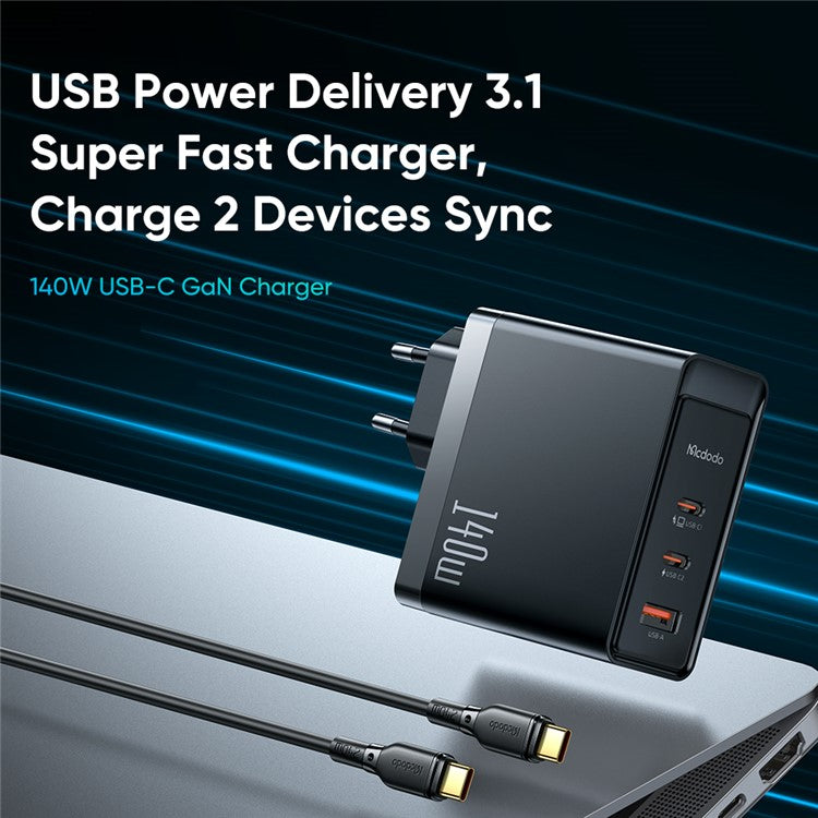MCDODO CH-29 MDD 140W GaN 5 3 Ports Type-C to Type-C Charger Fast Charging Phone Wall Charger Adapter - EU Plug