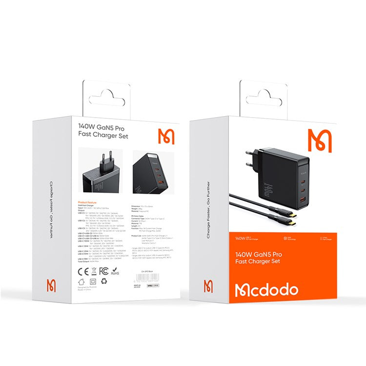 MCDODO CH-29 MDD 140W GaN 5 3 Ports Type-C to Type-C Charger Fast Charging Phone Wall Charger Adapter - EU Plug
