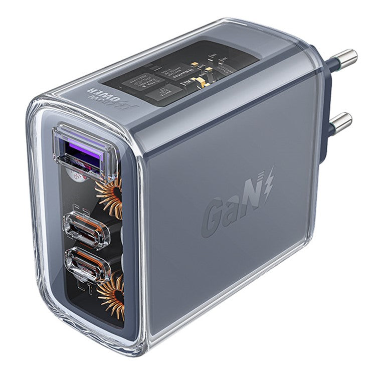 ACEFAST A45 Crystal Series USB+Dual Type-C PD 65W Wall Charger GaN Fast Charger Adapter (EU Standard) - Grey