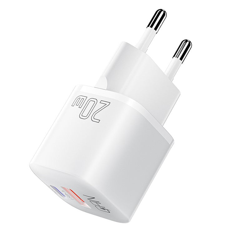 ESSAGER Curved Design 20W USB-A + Type-C GaN Wall Charger Phone Fast Charging Adapter - EU Plug / White