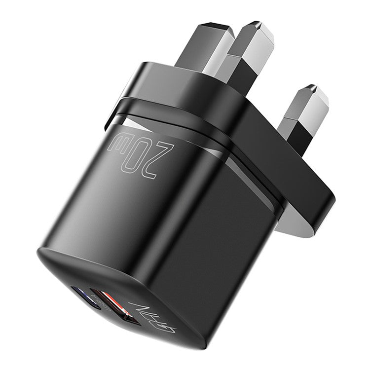 ESSAGER Curved Design 20W USB-A + Type-C GaN Wall Charger Phone Fast Charging Adapter - UK Plug / Black