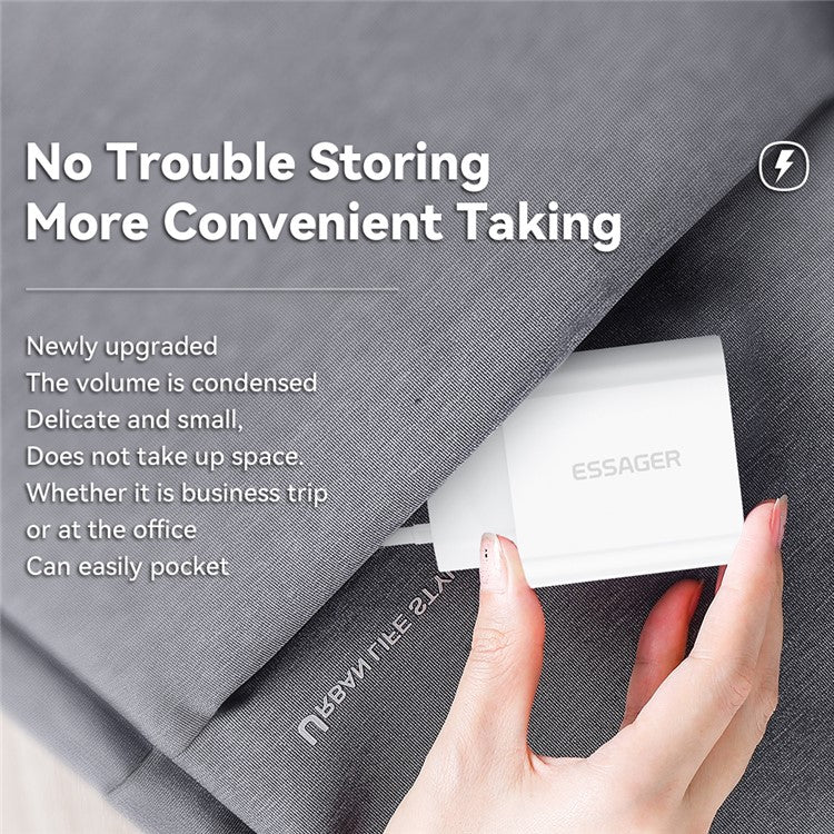 ESSAGER PD 20W Quick Charger Set with Type-C to Lightning Cable, Portable Wall Charger Adapter Block - EU Plug