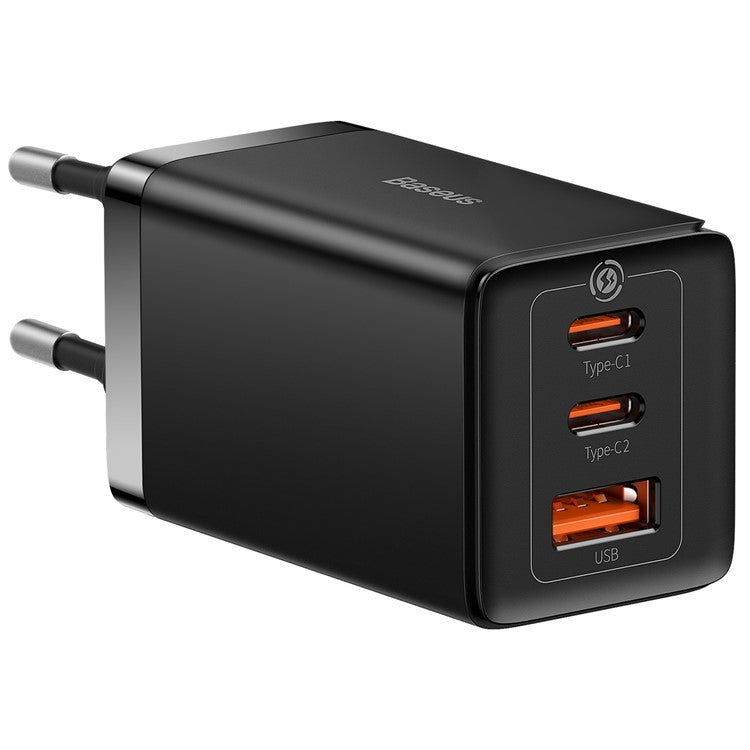 BASEUS GaN5 Pro Wall Charger 2 Type-C + 1 USB 65W Fast Charging Travel GaN Charger EU Plug Adapter - Black