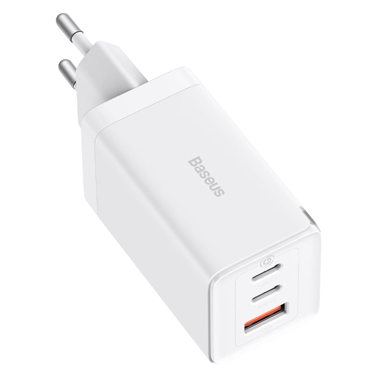 BASEUS GaN5 Pro Wall Charger 2 Type-C + 1 USB 65W Fast Charging Travel GaN Charger EU Plug Adapter - White