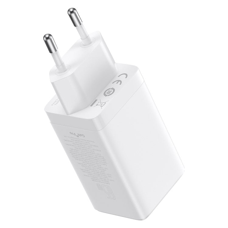 BASEUS GaN5 Pro Wall Charger 2 Type-C + 1 USB 65W Fast Charging Travel GaN Charger EU Plug Adapter - White