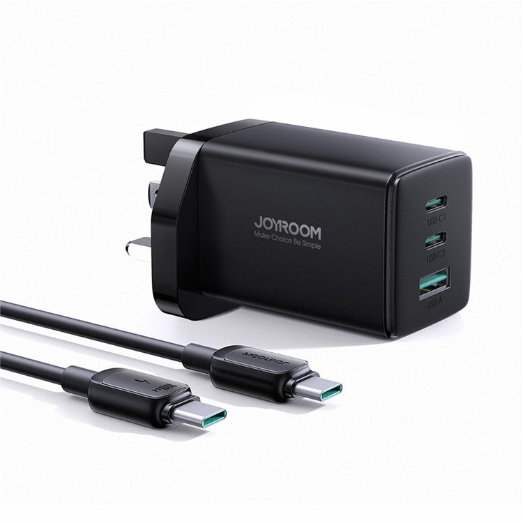 JOYROOM TCG01 65W GaN Ultra Fast Charger for iPhone 16-15 Series 2USB-C+1USB-A Wall Charger Kit with 100W 1.2m Type-C to Type-C Cable, Black (UK Plug)