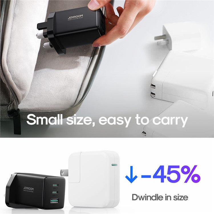 JOYROOM TCG01 65W GaN Ultra Fast Charger for iPhone 16-15 Series 2USB-C+1USB-A Wall Charger Kit with 100W 1.2m Type-C to Type-C Cable, Black (UK Plug)