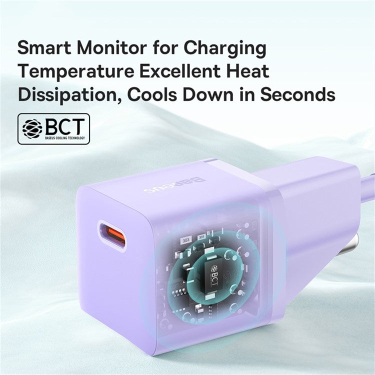 BASEUS 20W GaN5 Fast Charger Portable Type-C Port Wall Charging Adapter (Mini), EU Plug - Purple