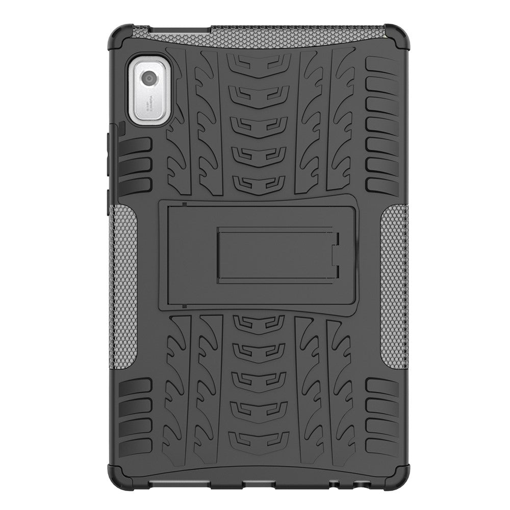 For Lenovo Tab M9 Tyre Pattern Kickstand Case PC+TPU Shockproof Tablet Cover - Black