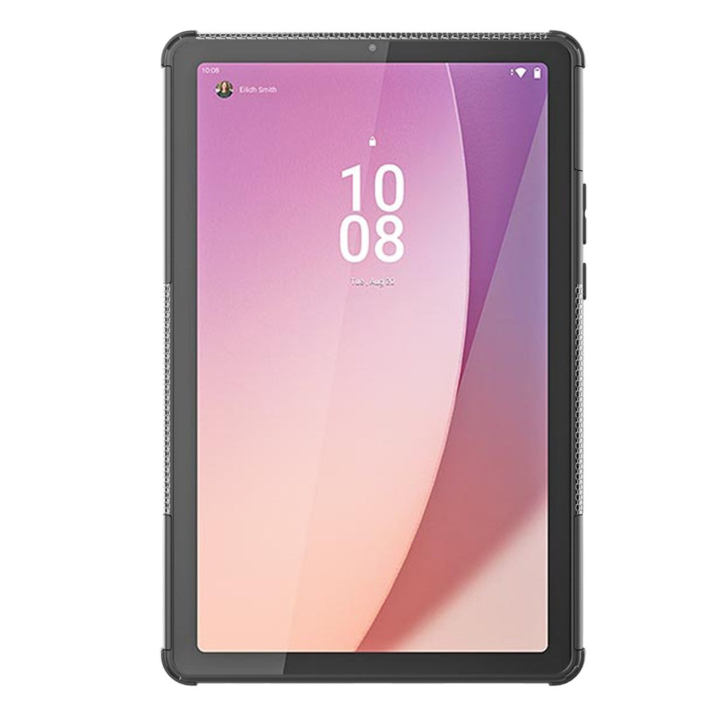 For Lenovo Tab M9 Tyre Pattern Kickstand Case PC+TPU Shockproof Tablet Cover - Black