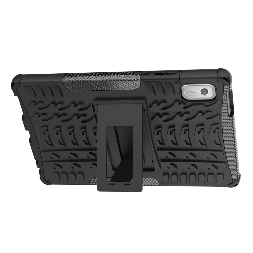 For Lenovo Tab M9 Tyre Pattern Kickstand Case PC+TPU Shockproof Tablet Cover - Black