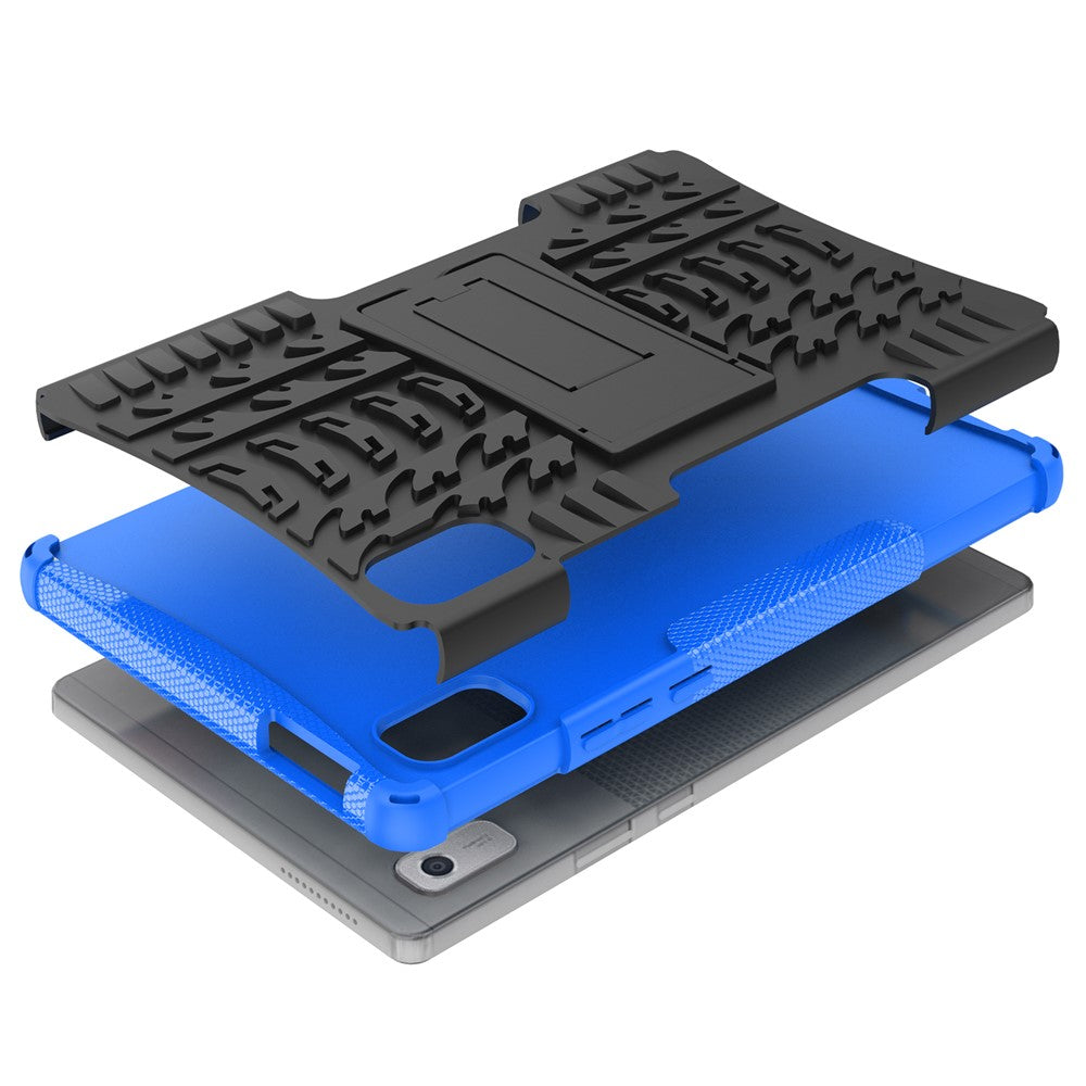 For Lenovo Tab M9 Tyre Pattern Kickstand Case PC+TPU Shockproof Tablet Cover - Blue