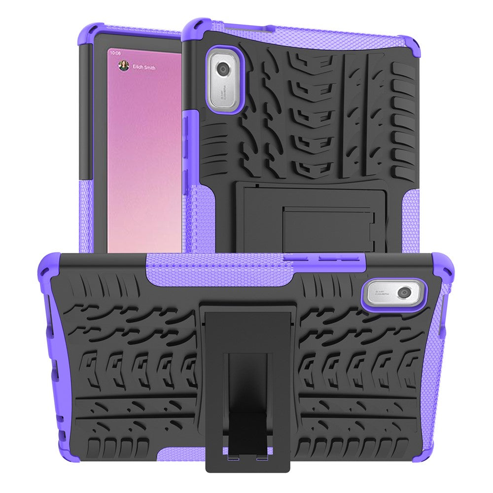 For Lenovo Tab M9 Tyre Pattern Kickstand Case PC+TPU Shockproof Tablet Cover - Purple