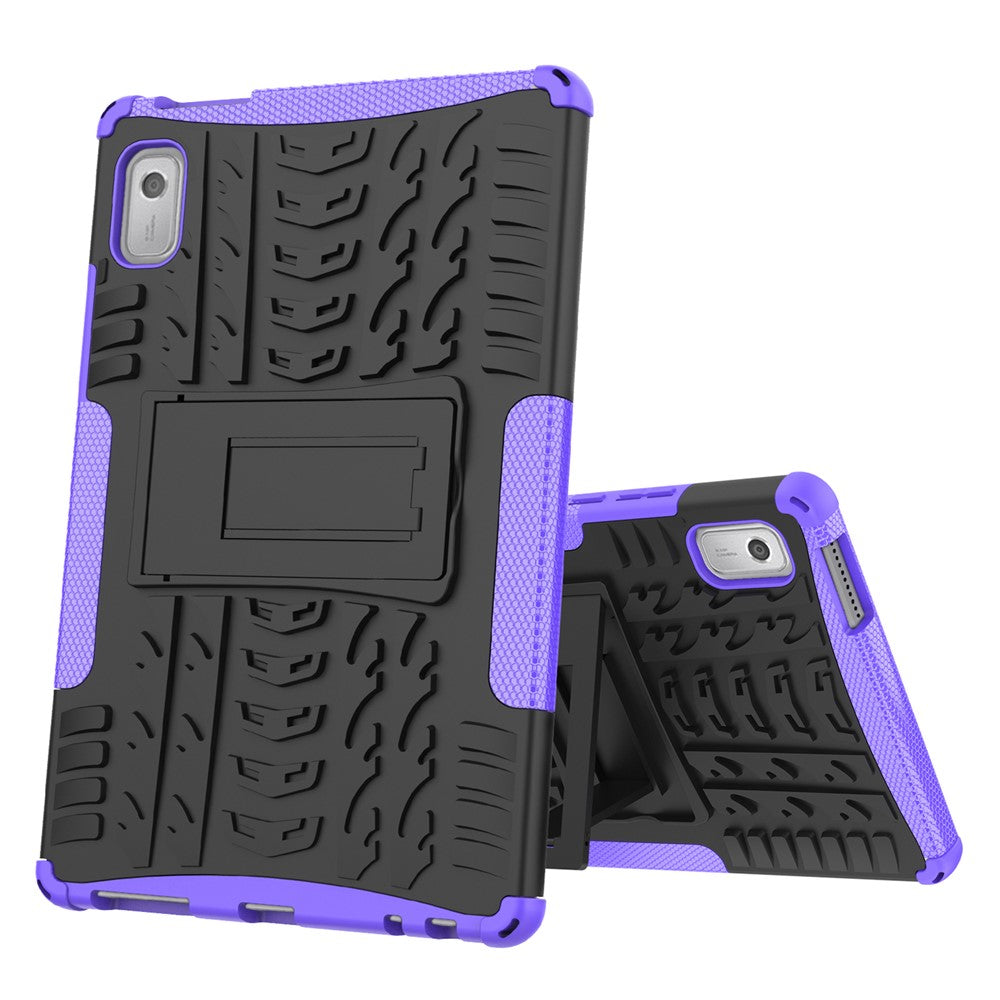 For Lenovo Tab M9 Tyre Pattern Kickstand Case PC+TPU Shockproof Tablet Cover - Purple