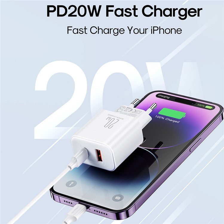 JOYROOM TCF05 PD 20W QC3.0 Fast Charger Adapter for iPhone 16-15 Series Mini Wall Charger USB+Type-C Dual-Port Charger Block - Black