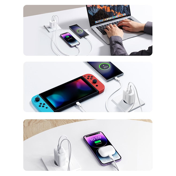 JOYROOM TCF05 PD 20W QC3.0 Fast Charger Adapter for iPhone 16-15 Series Mini Wall Charger USB+Type-C Dual-Port Charger Block - Black