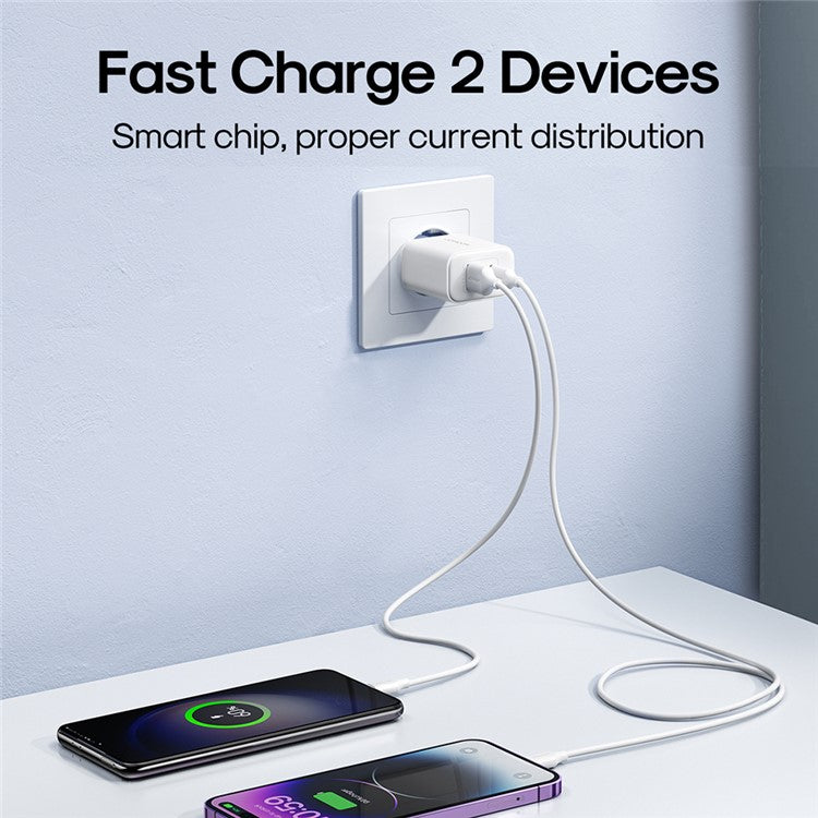 JOYROOM TCF05 PD 20W QC3.0 Fast Charger Adapter for iPhone 16-15 Series Mini Wall Charger USB+Type-C Dual-Port Charger Block - Black