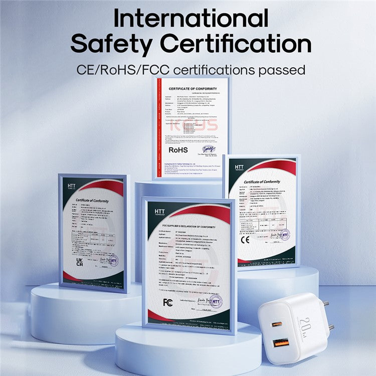 JOYROOM TCF05 PD 20W QC3.0 Fast Charger Adapter for iPhone 16-15 Series Mini Wall Charger USB+Type-C Dual-Port Charger Block - Black