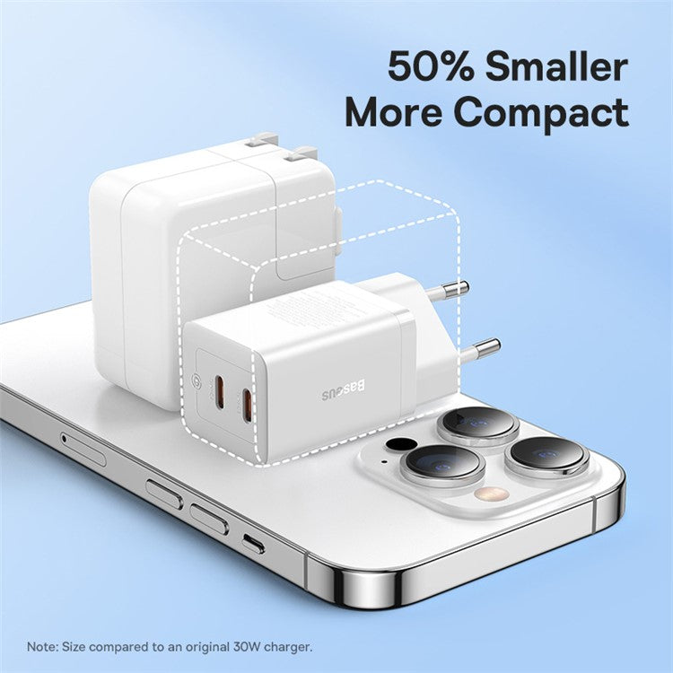 BASEUS CCGAN40CE-M GaN5 Pro Fast Charger Dual Type-C Output 40W Fasting Charging Phone GaN Charger, EU Plug - White