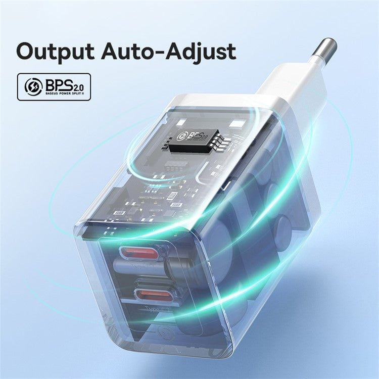 BASEUS CCGAN40CE-M GaN5 Pro Fast Charger Dual Type-C Output 40W Fasting Charging Phone GaN Charger, EU Plug - White