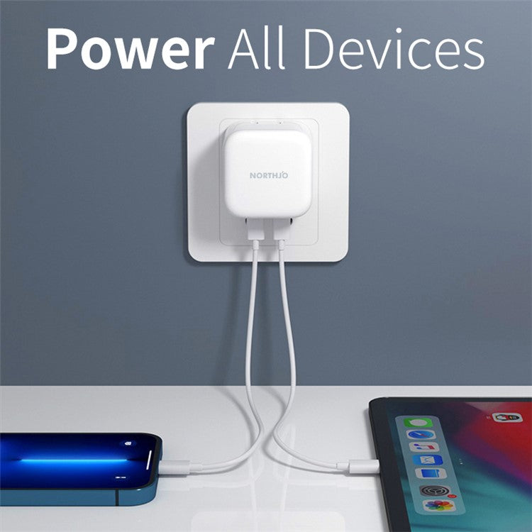 NORTHJO NOGAN3502 GaN Wall Charger PD 35W Dual Type-C PPS Fast Charging Adapter - White / EU Plug