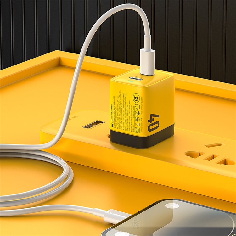 WEKOME WP-U128 40W GaN Dual Type-C Port Wall Charger Phone Fast Charging Adapter - UK Plug