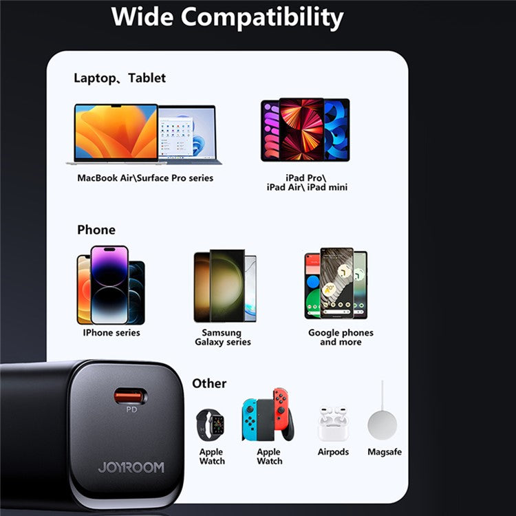 JOYROOM JR-TCF07 Speed Series EU Plug PD 30W Phone Fast Charge Plastic Adapter Single Type-C Wall Charger