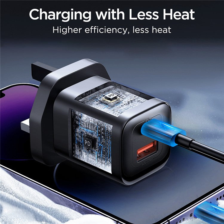 JOYROOM JR-TCF08 Speed Series UK Plug 30W USB+Type-C Wall Charger PD + QC3.0 Plastic Fast Charging Adapter