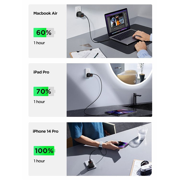 JOYROOM JR-TCF08 Speed Series UK Plug 30W USB+Type-C Wall Charger PD + QC3.0 Plastic Fast Charging Adapter