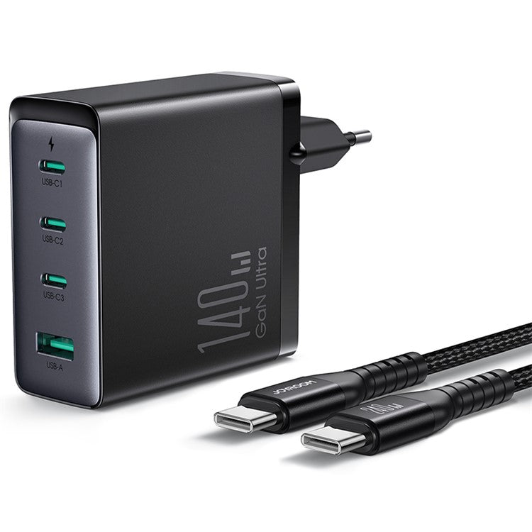 JOYROOM TCG05 140W GaN EU Plug Charger USB + 3*Type-C Phone Tablet Fast Charging Adapter with Type-C to Type-C Cable