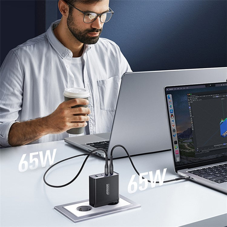 JOYROOM TCG05 140W GaN EU Plug Charger USB + 3*Type-C Phone Tablet Fast Charging Adapter with Type-C to Type-C Cable