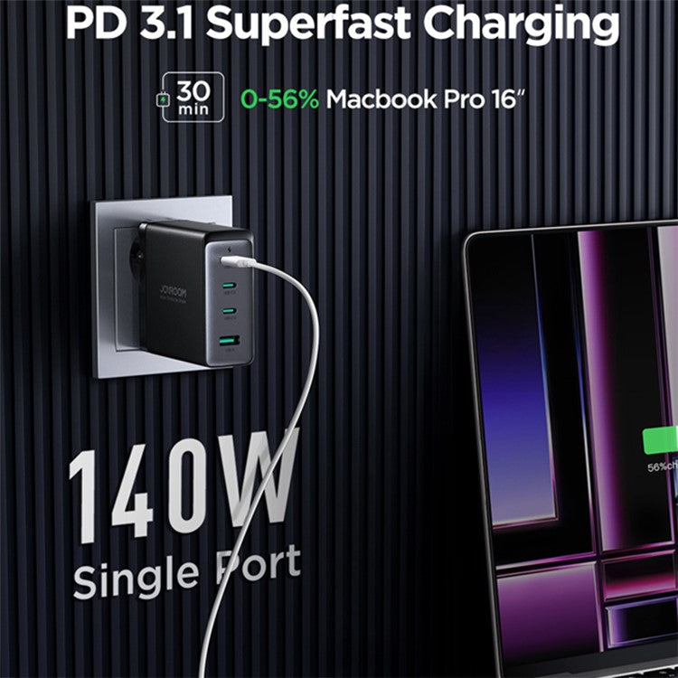 JOYROOM TCG05 140W GaN EU Plug Charger USB + 3*Type-C Phone Tablet Fast Charging Adapter with Type-C to Type-C Cable