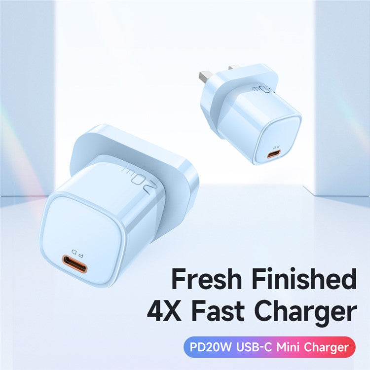MCDODO Nano Series PD 20W Phone Fast Charging Adapter Singe Type-C Port Wall Charger - Blue / UK Plug