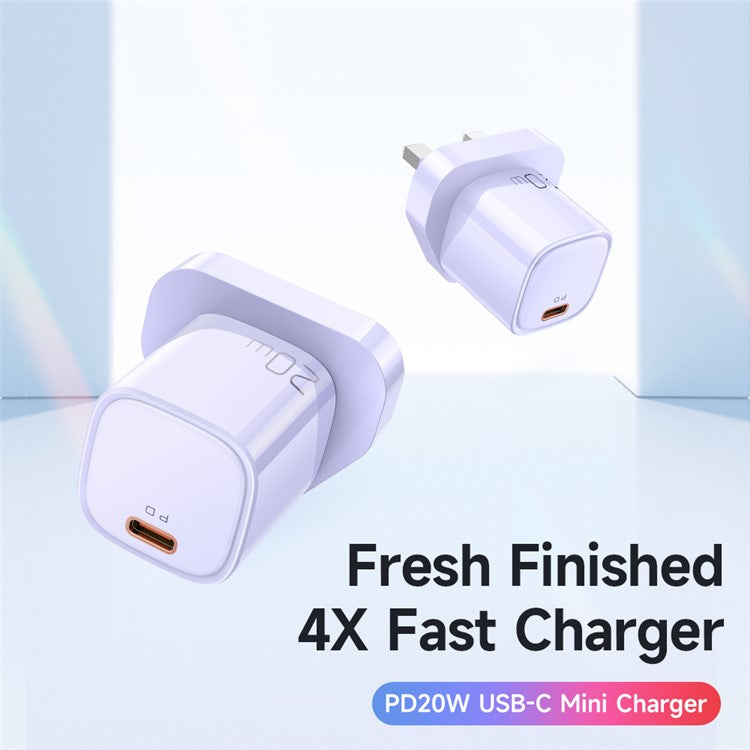 MCDODO Nano Series PD 20W Phone Fast Charging Adapter Singe Type-C Port Wall Charger - Purple / UK Plug