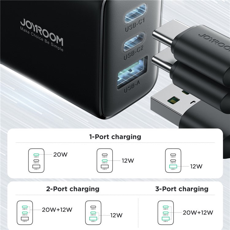 JOYROOM TCF10 32W 1 USB + 2 Type-C Fast Charging Adapter 3-port Wall Charger, EU Plug