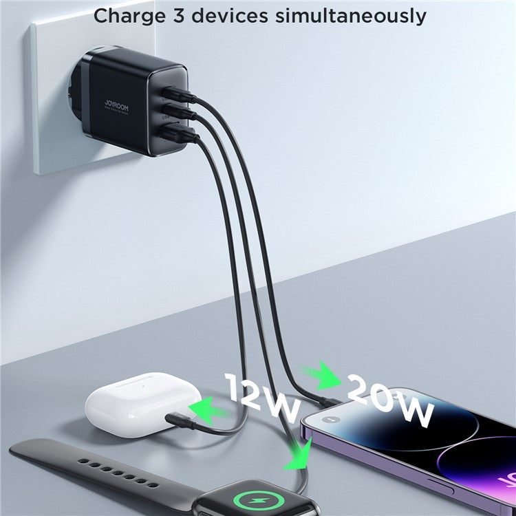 JOYROOM TCF10 32W 1 USB + 2 Type-C Fast Charging Adapter 3-port Wall Charger, EU Plug